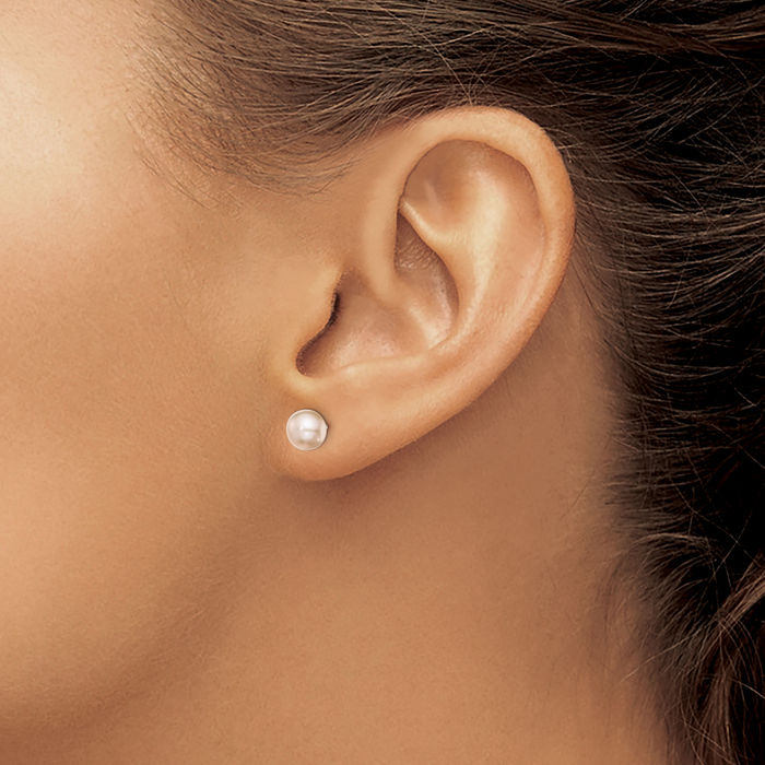 925 Sterling Silver 6mm Pink Button Freshwater Cultured Pearl Stud Earrings