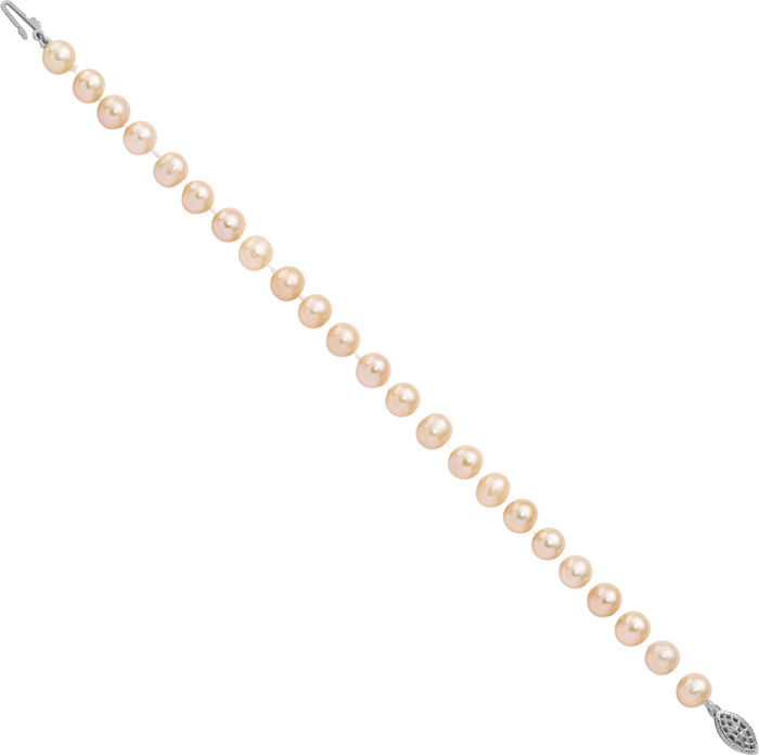 925 Sterling Silver 7mm Pink Near Round Freshwater Cultured Pearl Chain Bracelet