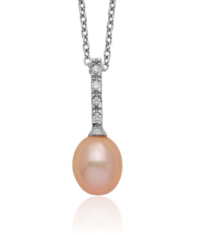 925 Sterling Silver 7mm Pink Teardrop Freshwater Cultured Pearl Cubic Zirconia CZ Necklace Chain