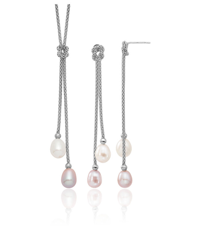 Sterling Silver Cultured Pearl Post Dangle Twist Earrings Sterling Silver Cultured Pearl Post Dangle Twist Earrings