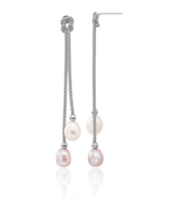 Sterling Silver Cultured Pearl Post Dangle Twist Earrings Sterling Silver Cultured Pearl Post Dangle Twist Earrings