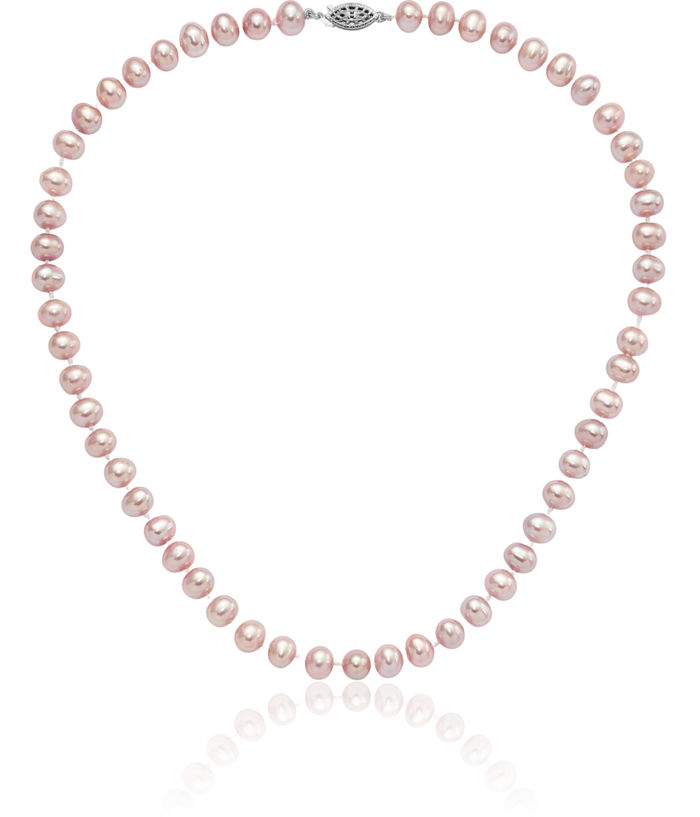 925 Sterling Silver 7mm Purple Near Round Freshwater Cultured Pearl Necklace Chain