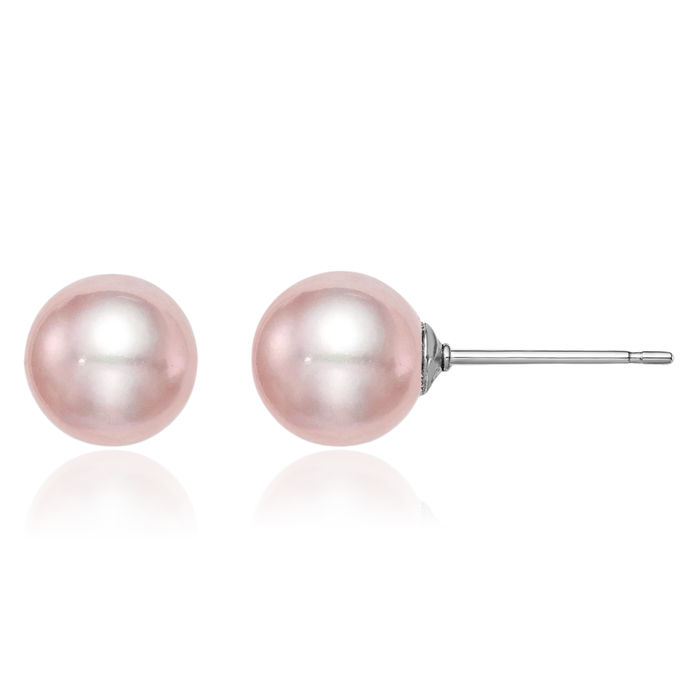 925 Sterling Silver 7mm Purple Round Freshwater Cultured Pearl Stud Earrings