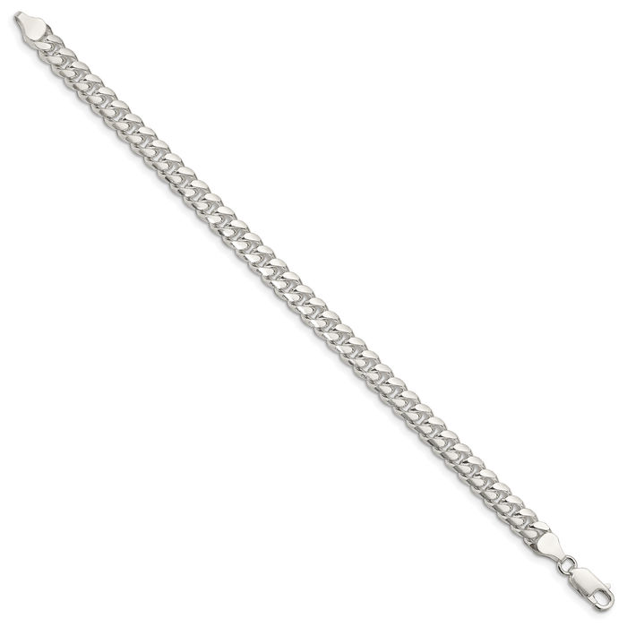 925 Sterling Silver 7mm Side Curb Link Chain Bracelet