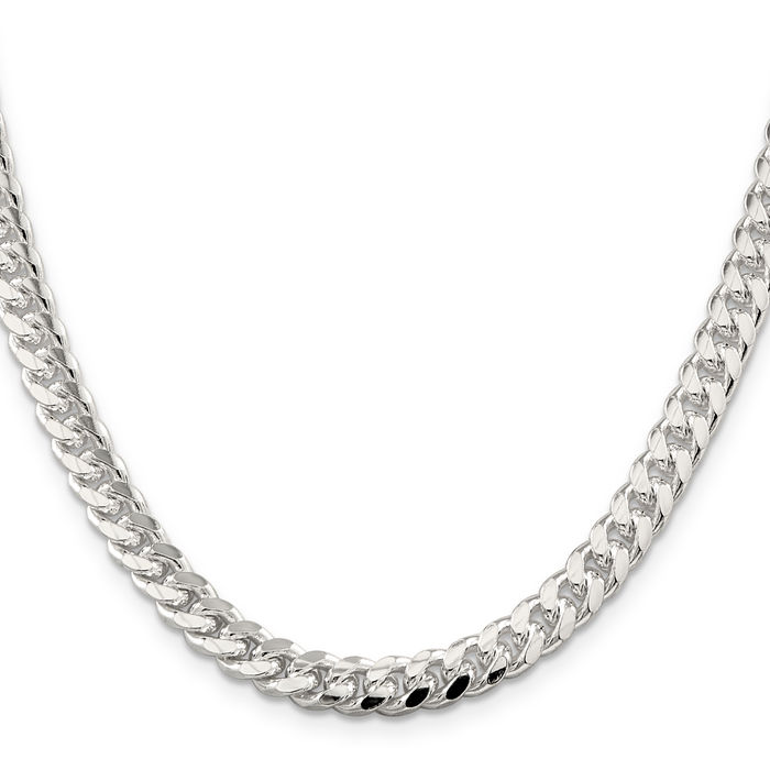 925 Sterling Silver 7mm Side Curb Link Chain Necklace