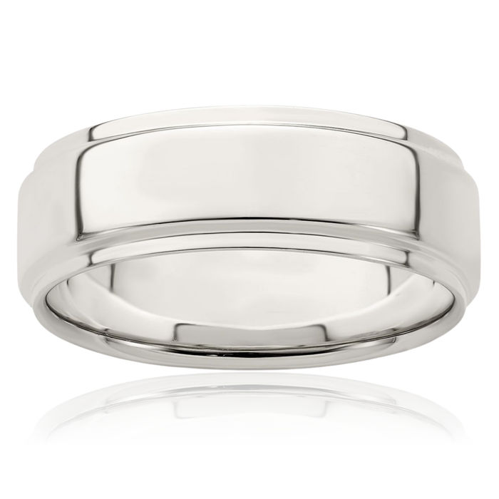 925 Sterling Silver 7mm Step Edge Plain Classic Wedding Band Ring