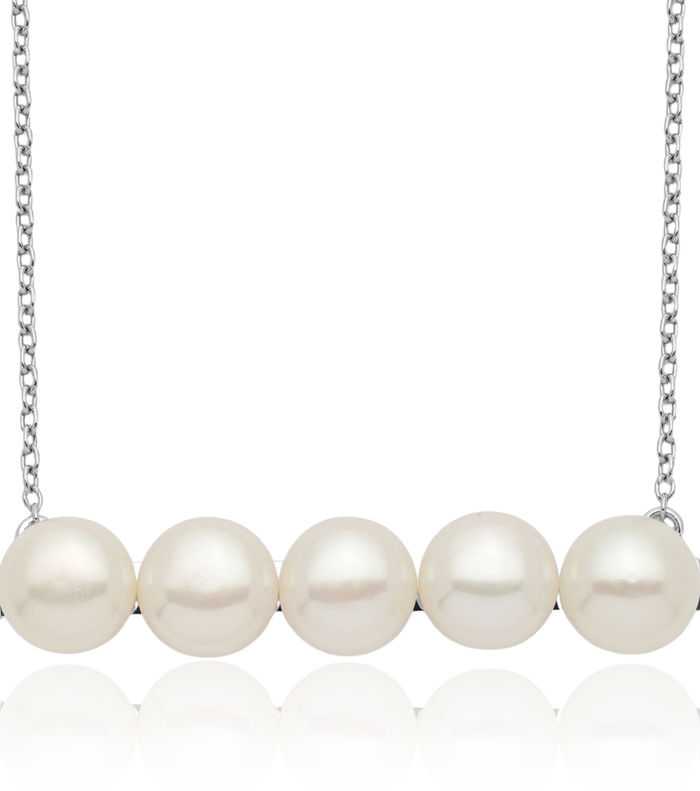 925 Sterling Silver 7mm White Button Freshwater Cultured Pearl Chain Necklace