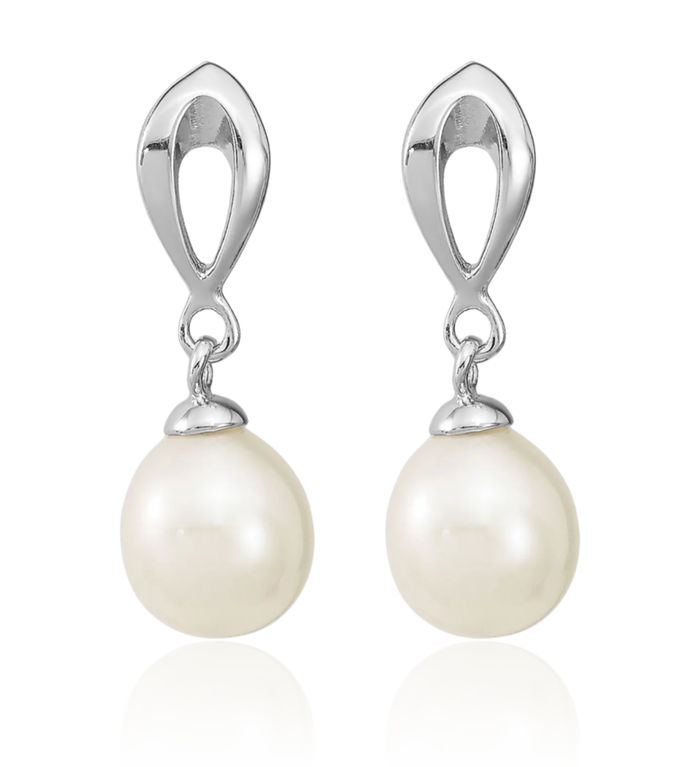 925 Sterling Silver 7mm White Rice Freshwater Cultured Pearl Post Drop Dangle Earrings