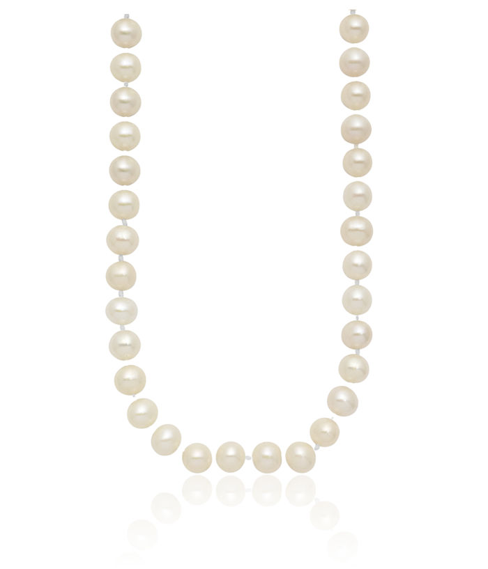 925 Sterling Silver 7mm White Near Round Freshwater Cultured Pearl Necklace Chain