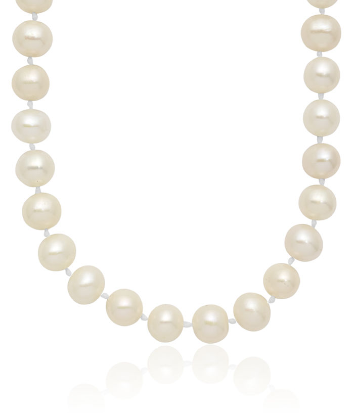 925 Sterling Silver 7mm White Near Round Freshwater Cultured Pearl Necklace Chain