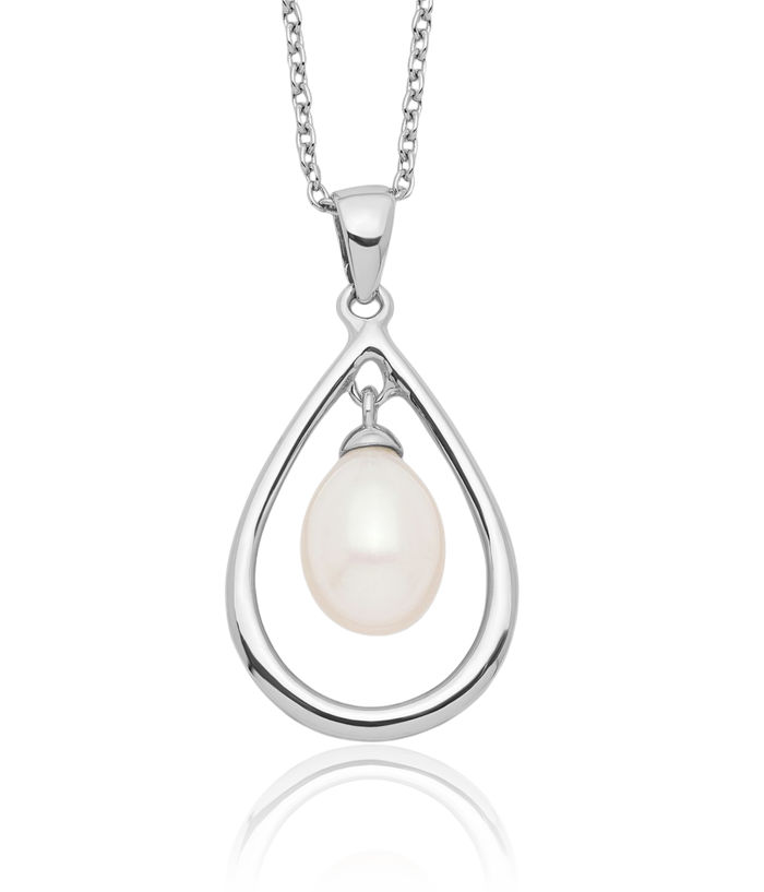 925 Sterling Silver 7mm White Teardrop Freshwater Cultured Pearl Necklace Chain