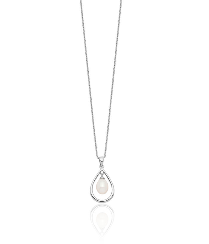 925 Sterling Silver 7mm White Teardrop Freshwater Cultured Pearl Necklace Chain