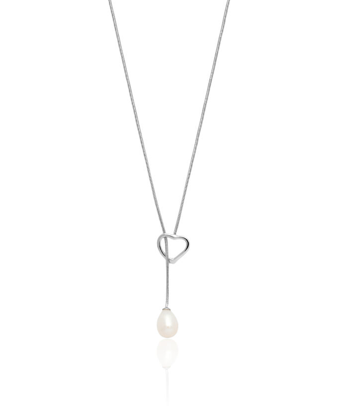 925 Sterling Silver 7mm White Teardrop Freshwater Cultured Pearl Heart Necklace Love Pendant Friendship Charm Chain