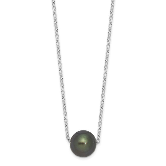 925 Sterling Silver 8mm Black Round Tahitian Saltwater Cultured Pearl Necklace Chain