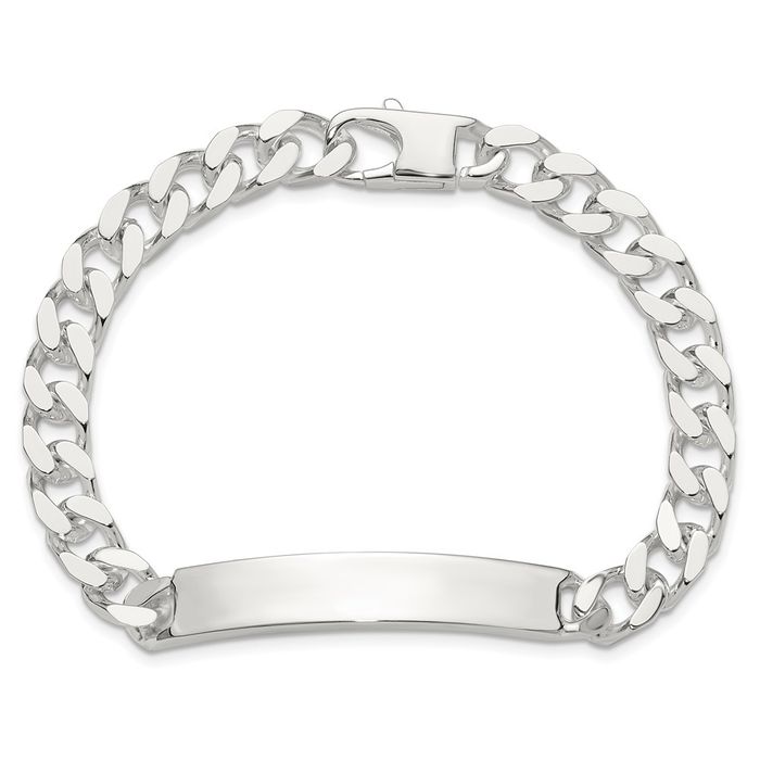 925 Sterling Silver Curb Link Name Bar Identification ID Bracelet