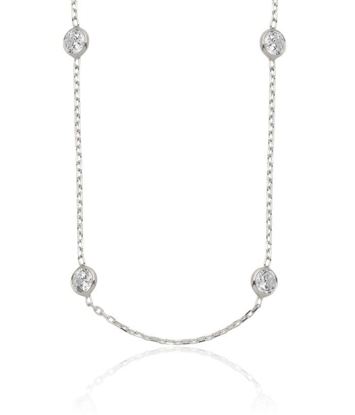 925 Sterling Silver 8 Station Cubic Zirconia CZ Chain Necklace