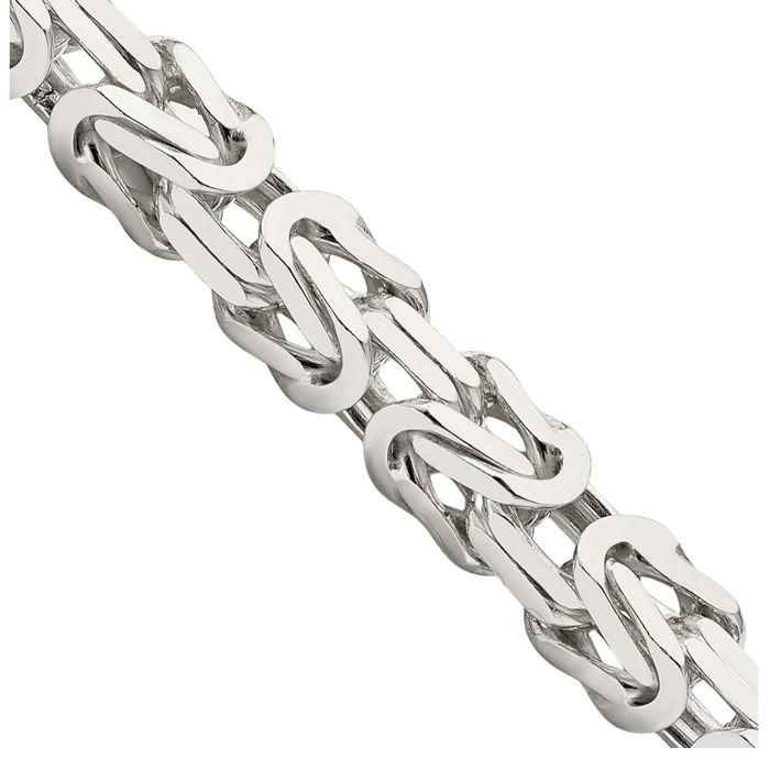 925 Sterling Silver 8.25mm Byzantine Link Chain Necklace