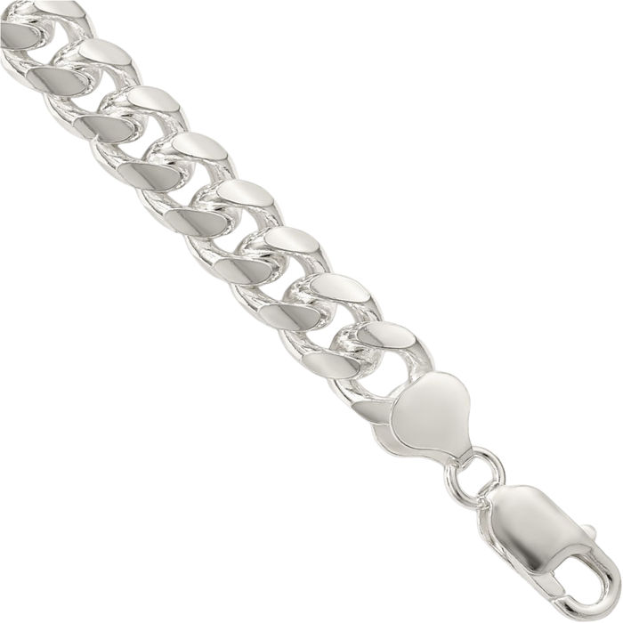 925 Sterling Silver 8.5mm Side Curb Link Chain Bracelet