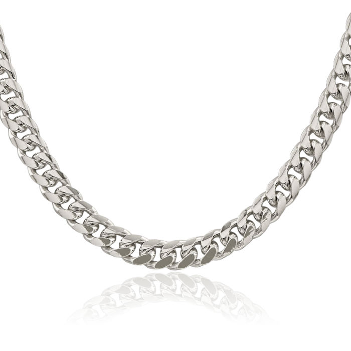 925 Sterling Silver 8.5mm Side Curb Link Chain Necklace