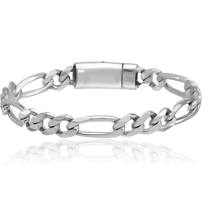 925 Sterling Silver 8.5mm Figaro Link Chain Bracelet