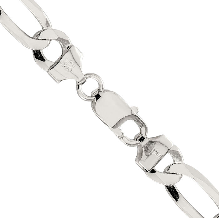 925 Sterling Silver 8.5mm Figaro Link Chain Necklace