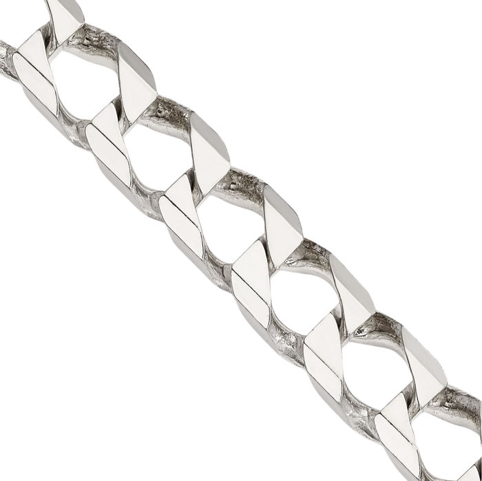 925 Sterling Silver 8.6mm Square Curb Link Chain Necklace