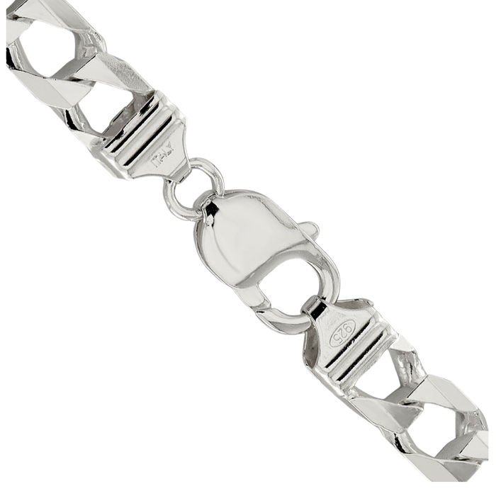 925 Sterling Silver 8.6mm Square Curb Link Chain Necklace