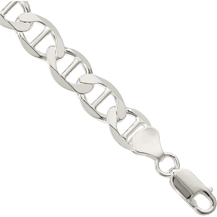 925 Sterling Silver 8.9mm Anchor Mariner Link Chain Bracelet