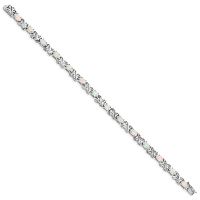 925 Sterling Silver Lab Opal Kisses Chain Gemstone Tennis Bracelet