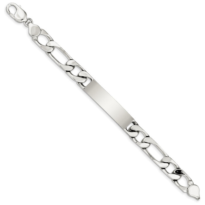 925 Sterling Silver Engraveable Figaro Link Name Bar Identification ID Bracelet