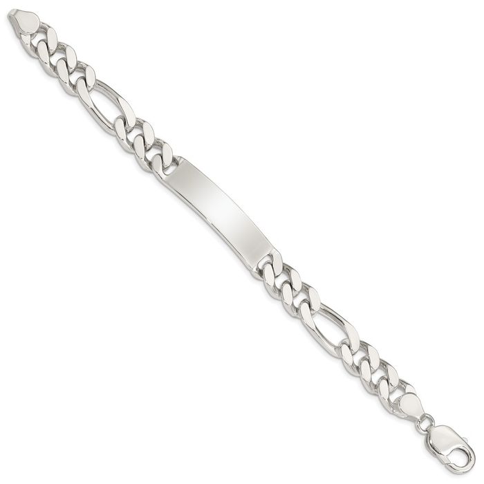 925 Sterling Silver Engraveable Figaro Link Name Bar Identification ID Bracelet