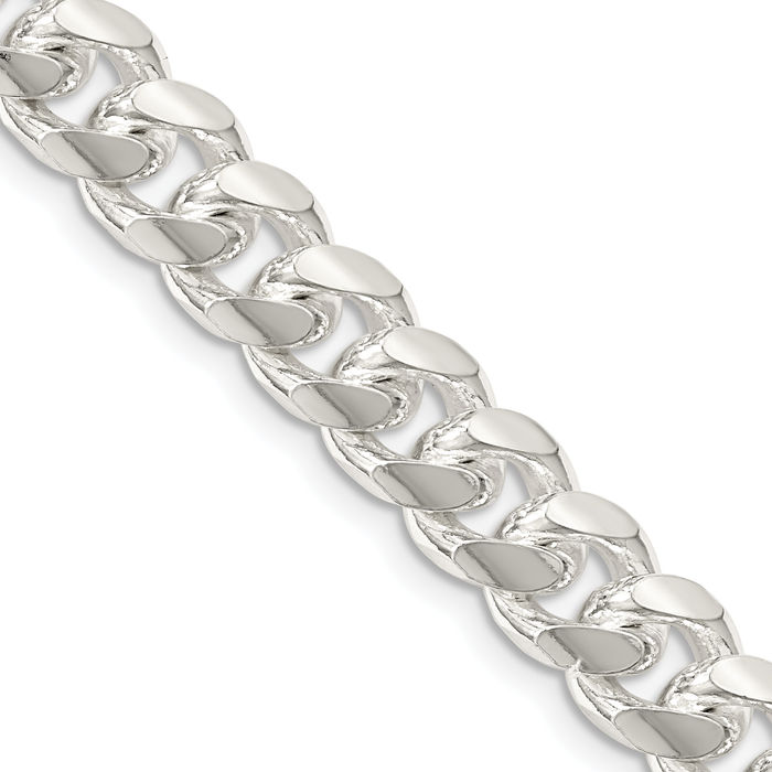 925 Sterling Silver 8.5mm Side Curb Link Chain Necklace