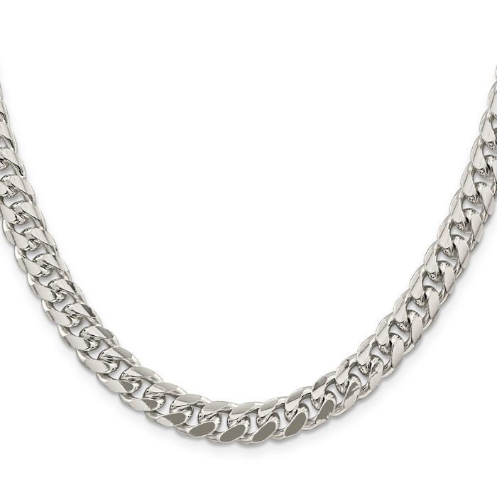 925 Sterling Silver 8.5mm Side Curb Link Chain Necklace