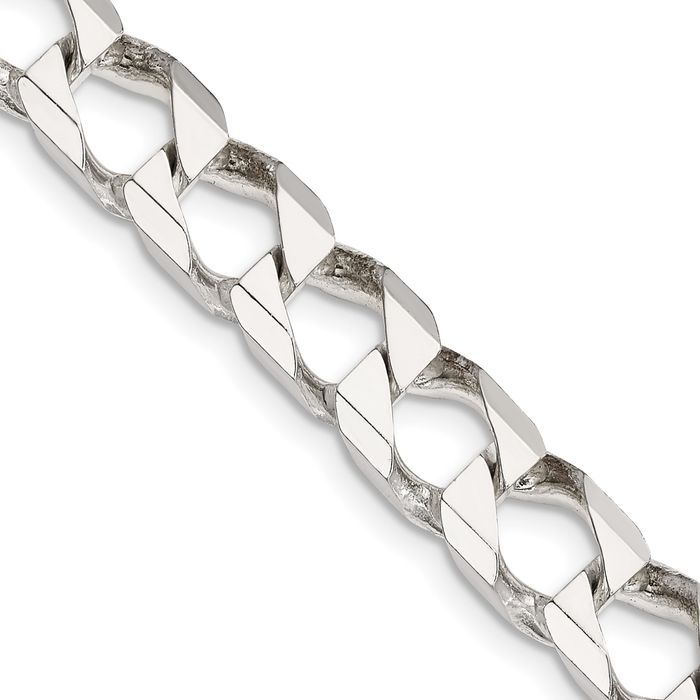 925 Sterling Silver 8.6mm Square Curb Link Chain Necklace