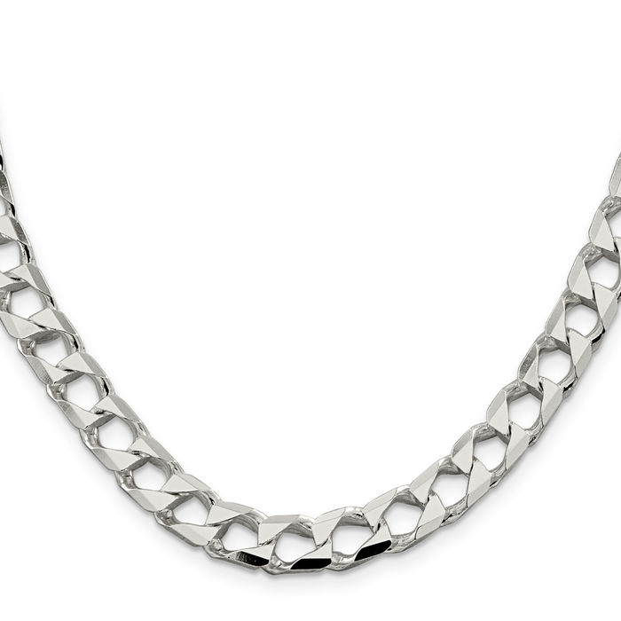 925 Sterling Silver 8.6mm Square Curb Link Chain Necklace