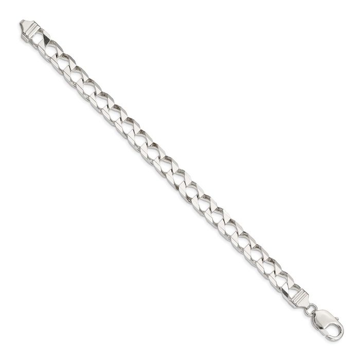 925 Sterling Silver 8.6mm Square Curb Link Chain Bracelet