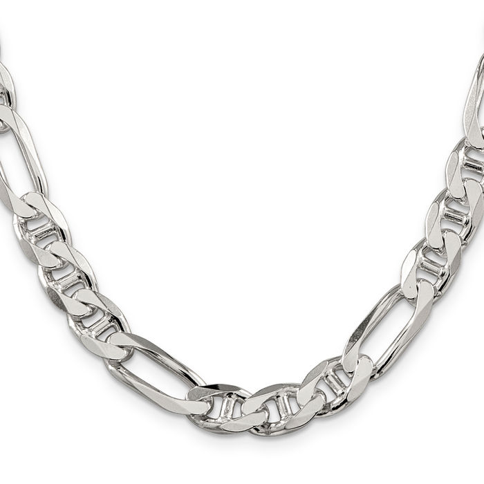 925 Sterling Silver 8.75mm Figaro Link Anchor Mariner Chain Necklace