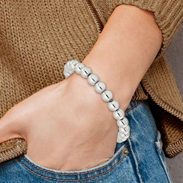 925 Sterling Silver 8mm Beaded Ball Chain Bracelet