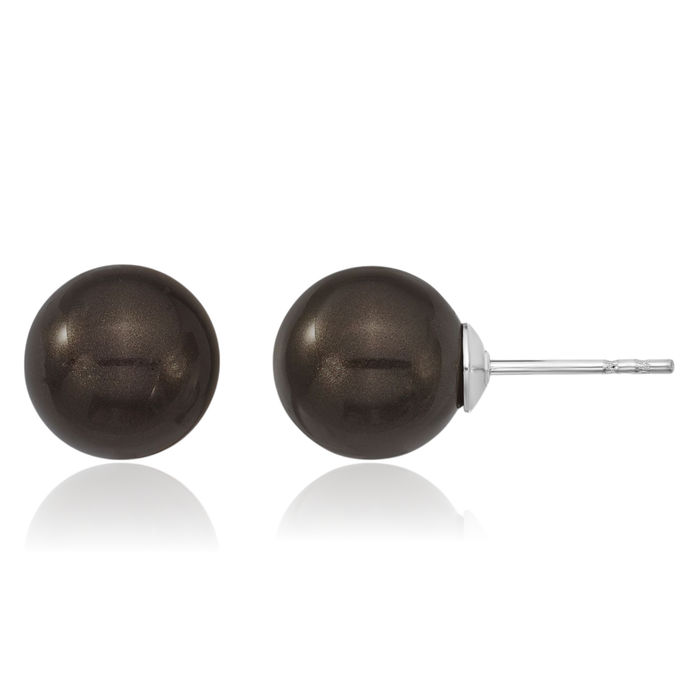 925 Sterling Silver 8mm Black Shell Pearl Stud Earrings