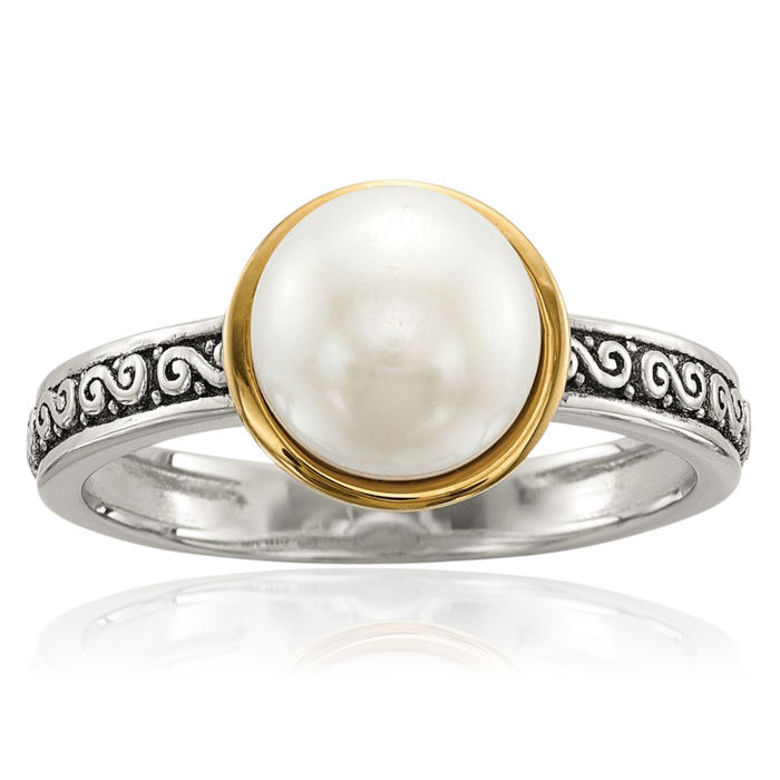 925 Sterling Silver Vintage 8mm Button Freshwater Cultured Pearl Set of 3 Stacking Rings