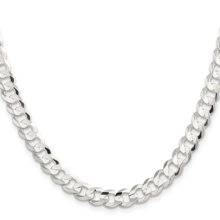 925 Sterling Silver 7.8mm Concave Curb Link Chain Necklace