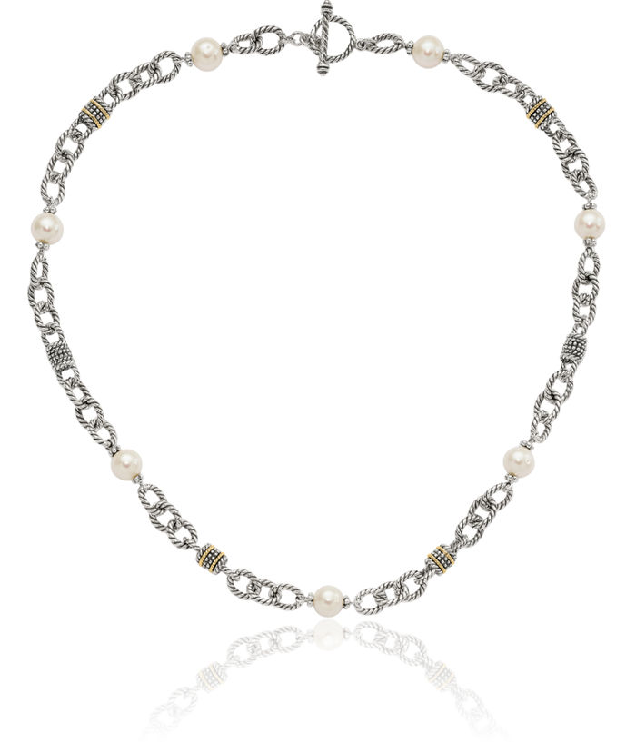 925 Sterling Silver Vintage 8mm Freshwater Cultured Pearl Chain Necklace