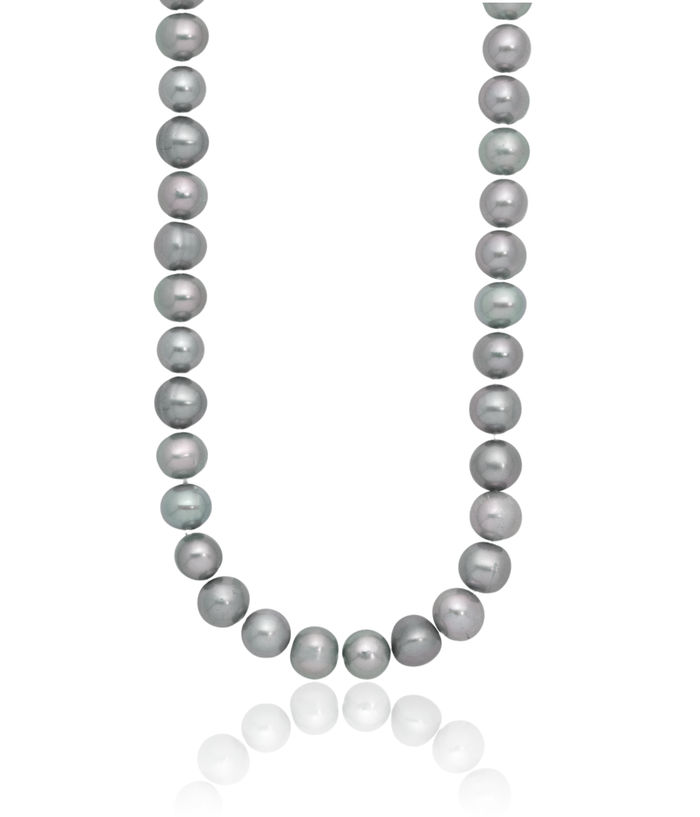 925 Sterling Silver 8mm Grey Near Round Freshwater Cultured Pearl Necklace Chain