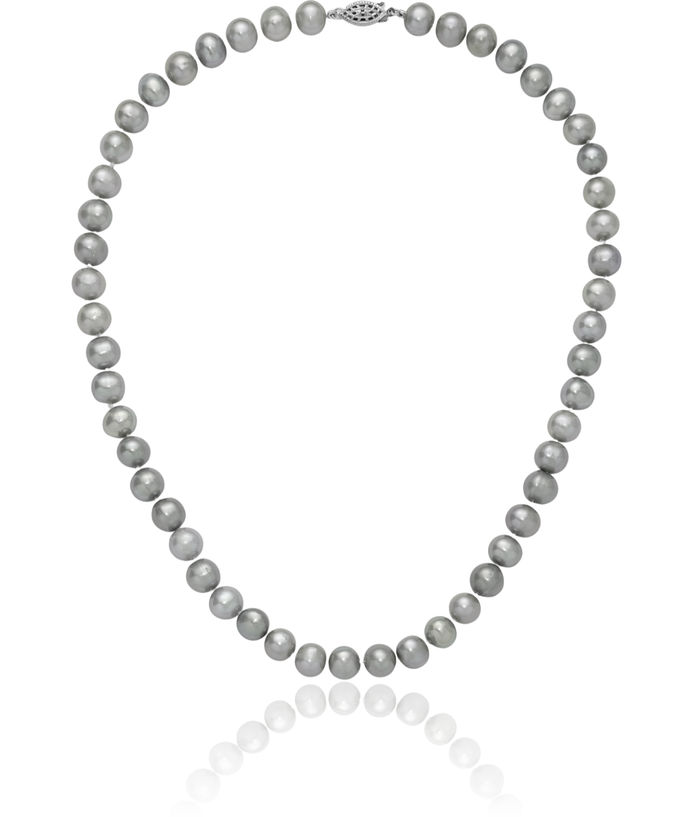 925 Sterling Silver 8mm Grey Near Round Freshwater Cultured Pearl Necklace Chain