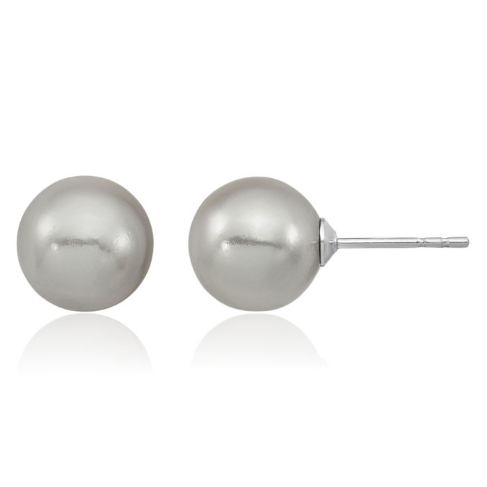 925 Sterling Silver 8mm Grey Shell Pearl Stud Earrings