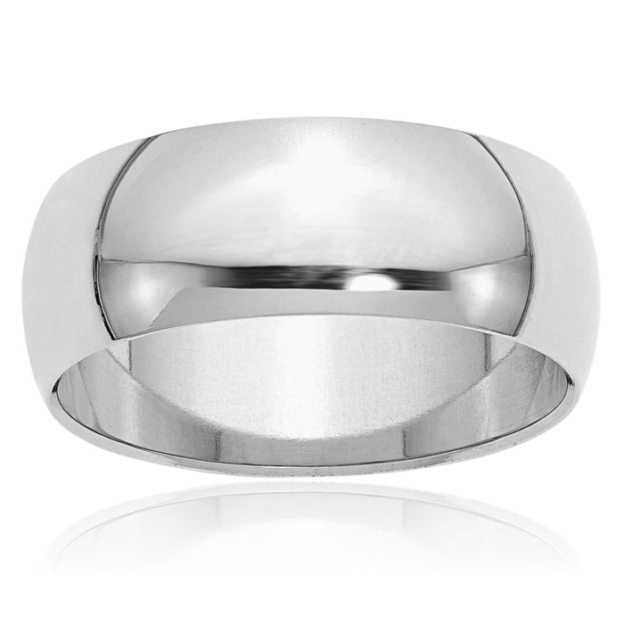 925 Sterling Silver 8mm Half Round Plain Classic Wedding Band Ring