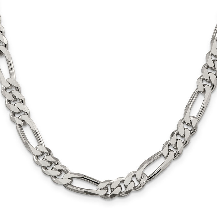 925 Sterling Silver 8.5mm Figaro Link Chain Necklace