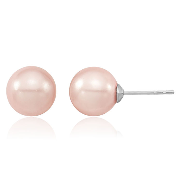 925 Sterling Silver 8mm Pink Shell Pearl Stud Earrings
