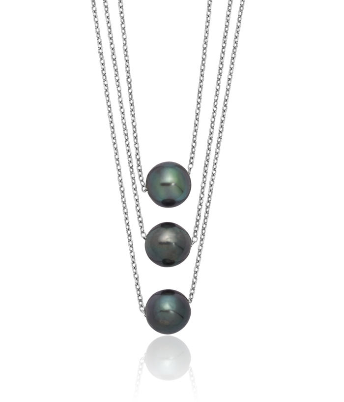 925 Sterling Silver 8mm Rd Tahitian Saltwater Pearl Multi Strand Ne Chain Layering Necklace