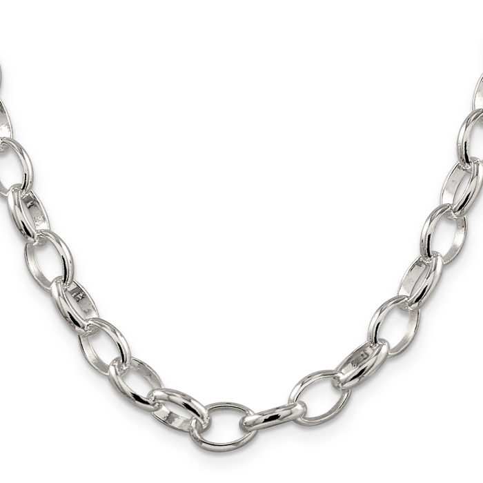 925 Sterling Silver 8mm Cable Rolo Link Chain Belcher Necklace